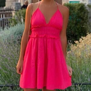 Zara Women's Pink 100% Cotton Elastic Waist Sleeveless Mini Dress Size S